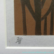 Load image into Gallery viewer, Scottish Artist Robert Crozier Linocut Conifers in a Forest Framed
