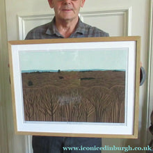 Load image into Gallery viewer, Scottish Artist Robert Crozier Linocut Conifers in a Forest Framed
