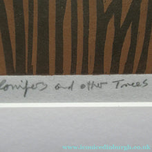 Load image into Gallery viewer, Scottish Artist Robert Crozier Linocut Conifers in a Forest Framed
