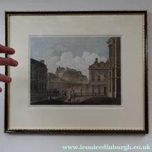 Load image into Gallery viewer, SCOTTISH ART. Georgian Engraving 1804 by James Fittler after John Claude Nattes, Edinburgh Castle from Registar House. FRAMED
