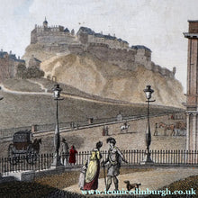 Load image into Gallery viewer, SCOTTISH ART. Georgian Engraving 1804 by James Fittler after John Claude Nattes, Edinburgh Castle from Registar House. FRAMED
