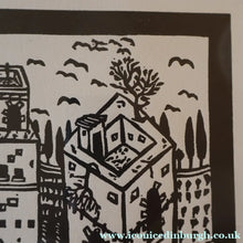 Load image into Gallery viewer, SCOTTISH ART. Jane Hyslop (RSA). Linocut of the town of San Gimignano, Tuscany
