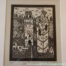 Load image into Gallery viewer, SCOTTISH ART. Jane Hyslop (RSA). Linocut of the town of San Gimignano, Tuscany
