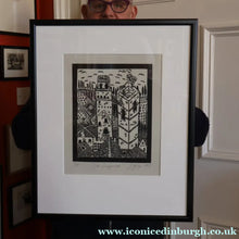Load image into Gallery viewer, SCOTTISH ART. Jane Hyslop (RSA). Linocut of the town of San Gimignano, Tuscany
