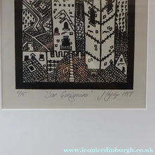 Load image into Gallery viewer, SCOTTISH ART. Jane Hyslop (RSA). Linocut of the town of San Gimignano, Tuscany
