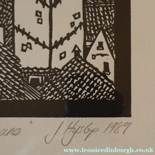 Load image into Gallery viewer, SCOTTISH ART. Jane Hyslop (RSA). Linocut of the town of San Gimignano, Tuscany
