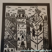 Load image into Gallery viewer, SCOTTISH ART. Jane Hyslop (RSA). Linocut of the town of San Gimignano, Tuscany
