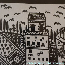 Load image into Gallery viewer, SCOTTISH ART. Jane Hyslop (RSA). Linocut of the town of San Gimignano, Tuscany
