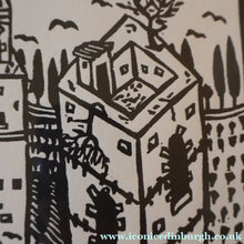 Load image into Gallery viewer, SCOTTISH ART. Jane Hyslop (RSA). Linocut of the town of San Gimignano, Tuscany
