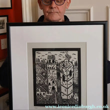 Load image into Gallery viewer, SCOTTISH ART. Jane Hyslop (RSA). Linocut of the town of San Gimignano, Tuscany
