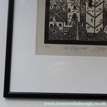 Load image into Gallery viewer, SCOTTISH ART. Jane Hyslop (RSA). Linocut of the town of San Gimignano, Tuscany
