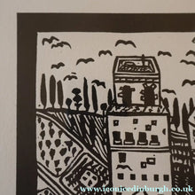Load image into Gallery viewer, SCOTTISH ART. Jane Hyslop (RSA). Linocut of the town of San Gimignano, Tuscany
