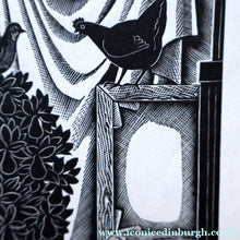 Load image into Gallery viewer, SCOTTISH ART. Rare 1953 Original Wood Engraving by Jozef Sekalski. Design for a Christmas Card Entitled "Fourth Day of Christmas". Pencil Signed 
