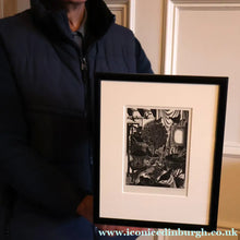 Load image into Gallery viewer, SCOTTISH ART. Rare 1953 Original Wood Engraving by Jozef Sekalski. Design for a Christmas Card Entitled "Fourth Day of Christmas". Pencil Signed 
