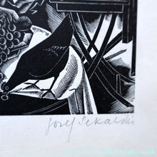 Load image into Gallery viewer, SCOTTISH ART. Rare 1953 Original Wood Engraving by Jozef Sekalski. Design for a Christmas Card Entitled "Fourth Day of Christmas". Pencil Signed 
