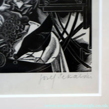 Load image into Gallery viewer, SCOTTISH ART. Rare 1953 Original Wood Engraving by Jozef Sekalski. Design for a Christmas Card Entitled "Fourth Day of Christmas". Pencil Signed 
