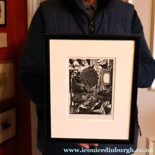 Load image into Gallery viewer, SCOTTISH ART. Rare 1953 Original Wood Engraving by Jozef Sekalski. Design for a Christmas Card Entitled "Fourth Day of Christmas". Pencil Signed 
