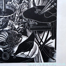 Load image into Gallery viewer, SCOTTISH ART. Rare 1953 Original Wood Engraving by Jozef Sekalski. Design for a Christmas Card Entitled "Fourth Day of Christmas". Pencil Signed 
