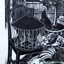Load image into Gallery viewer, SCOTTISH ART. Rare 1953 Original Wood Engraving by Jozef Sekalski. Design for a Christmas Card Entitled "Fourth Day of Christmas". Pencil Signed 
