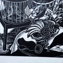 Load image into Gallery viewer, SCOTTISH ART. Rare 1953 Original Wood Engraving by Jozef Sekalski. Design for a Christmas Card Entitled "Fourth Day of Christmas". Pencil Signed 
