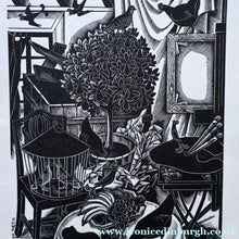 Load image into Gallery viewer, SCOTTISH ART. Rare 1953 Original Wood Engraving by Jozef Sekalski. Design for a Christmas Card Entitled "Fourth Day of Christmas". Pencil Signed 
