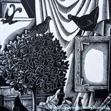 Load image into Gallery viewer, SCOTTISH ART. Rare 1953 Original Wood Engraving by Jozef Sekalski. Design for a Christmas Card Entitled "Fourth Day of Christmas". Pencil Signed 
