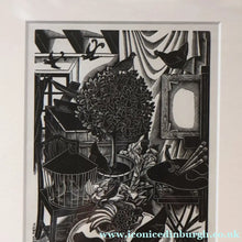 Load image into Gallery viewer, SCOTTISH ART. Rare 1953 Original Wood Engraving by Jozef Sekalski. Design for a Christmas Card Entitled "Fourth Day of Christmas". Pencil Signed 
