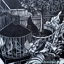 Load image into Gallery viewer, SCOTTISH ART. Rare 1953 Original Wood Engraving by Jozef Sekalski. Design for a Christmas Card Entitled "Fourth Day of Christmas". Pencil Signed 
