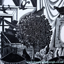 Load image into Gallery viewer, SCOTTISH ART. Rare 1953 Original Wood Engraving by Jozef Sekalski. Design for a Christmas Card Entitled "Fourth Day of Christmas". Pencil Signed 
