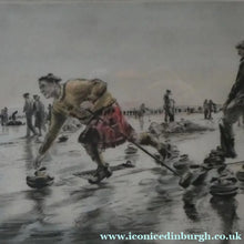 Load image into Gallery viewer, SCOTTISH ART. Lively Colour Etching Entitled "Curling Competition" by Henry Wilkinson (1921 - 2011). SIGNED
