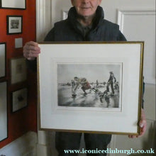 Load image into Gallery viewer, SCOTTISH ART. Lively Colour Etching Entitled "Curling Competition" by Henry Wilkinson (1921 - 2011). SIGNED
