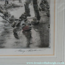 Load image into Gallery viewer, SCOTTISH ART. Lively Colour Etching Entitled "Curling Competition" by Henry Wilkinson (1921 - 2011). SIGNED
