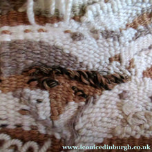 Load image into Gallery viewer, SCOTTISH ART: Vintage 1960s WOVEN TAPESTRY by Maureen Hodge. Panoramic Landscape with a Sailing Boat on the Seashore
