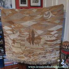 Load image into Gallery viewer, SCOTTISH ART: Vintage 1960s WOVEN TAPESTRY by Maureen Hodge. Panoramic Landscape with a Sailing Boat on the Seashore
