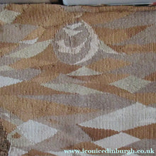 Load image into Gallery viewer, SCOTTISH ART: Vintage 1960s WOVEN TAPESTRY by Maureen Hodge. Panoramic Landscape with a Sailing Boat on the Seashore
