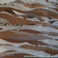 Load image into Gallery viewer, SCOTTISH ART: Vintage 1960s WOVEN TAPESTRY by Maureen Hodge. Panoramic Landscape with a Sailing Boat on the Seashore
