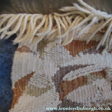 Load image into Gallery viewer, SCOTTISH ART: Vintage 1960s WOVEN TAPESTRY by Maureen Hodge. Panoramic Landscape with a Sailing Boat on the Seashore
