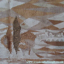Load image into Gallery viewer, SCOTTISH ART: Vintage 1960s WOVEN TAPESTRY by Maureen Hodge. Panoramic Landscape with a Sailing Boat on the Seashore
