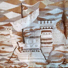 Load image into Gallery viewer, SCOTTISH ART: Vintage 1960s WOVEN TAPESTRY by Maureen Hodge. Panoramic Landscape with a Sailing Boat on the Seashore
