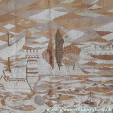 Load image into Gallery viewer, SCOTTISH ART: Vintage 1960s WOVEN TAPESTRY by Maureen Hodge. Panoramic Landscape with a Sailing Boat on the Seashore
