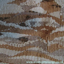 Load image into Gallery viewer, SCOTTISH ART: Vintage 1960s WOVEN TAPESTRY by Maureen Hodge. Panoramic Landscape with a Sailing Boat on the Seashore
