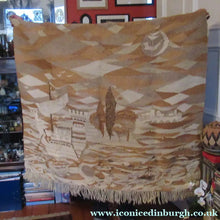 Load image into Gallery viewer, SCOTTISH ART: Vintage 1960s WOVEN TAPESTRY by Maureen Hodge. Panoramic Landscape with a Sailing Boat on the Seashore

