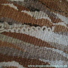 Load image into Gallery viewer, SCOTTISH ART: Vintage 1960s WOVEN TAPESTRY by Maureen Hodge. Panoramic Landscape with a Sailing Boat on the Seashore
