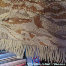 Load image into Gallery viewer, SCOTTISH ART: Vintage 1960s WOVEN TAPESTRY by Maureen Hodge. Panoramic Landscape with a Sailing Boat on the Seashore

