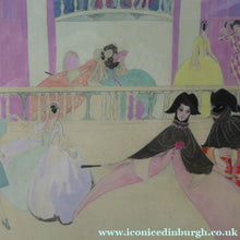 Load image into Gallery viewer, Art Nouveau Art Deco Watercolour of a Masked Ball at the Venice Carnival
