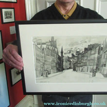Load image into Gallery viewer, SCOTTISH ART. Original 1960s Pen &amp; Ink Drawing by Richard Demarco. View of the Lawnmarket Looking Towards Edinburgh Castle
