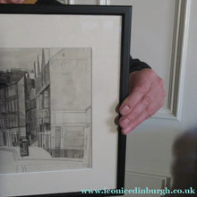 Load image into Gallery viewer, SCOTTISH ART. Original 1960s Pen &amp; Ink Drawing by Richard Demarco. View of the Lawnmarket Looking Towards Edinburgh Castle
