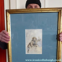 Load image into Gallery viewer, Victorian Drawing of a Boy in a Kilt Throwing Apples by S. Edmonston

