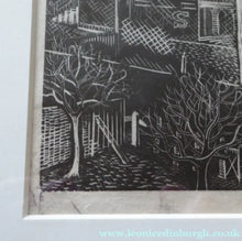 Load image into Gallery viewer, Scottish Art 1940s Woodcut by Kenneth Roberts Wartime Park Scene
