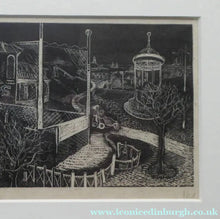 Load image into Gallery viewer, SCOTTISH ART: ORIGINAL Vintage Woodcut by Kenneth Roberts (1932 - 1995). Strange Park Scene. Possibly 1940s in date
